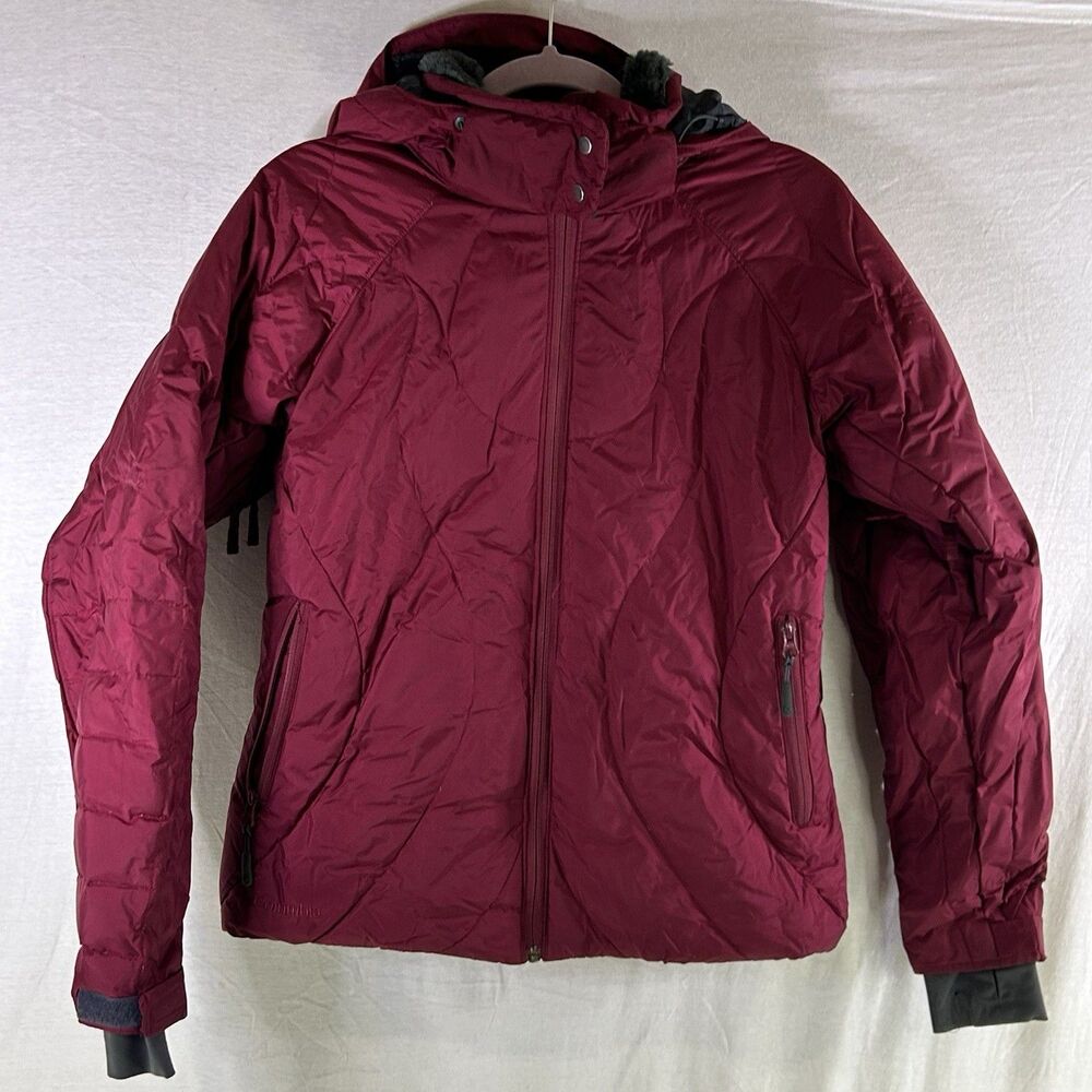 Columbia Women's Down Puffer Ski Jacket Parka Fleece Lined Hood Red Medium